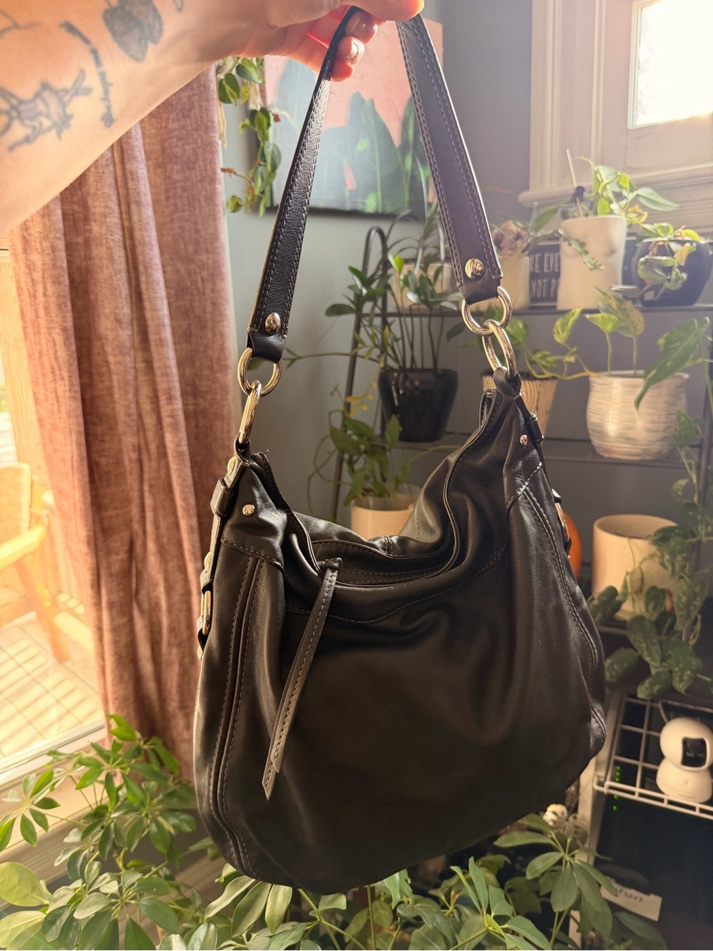 Coach Zoe Leather Hobo Shoulder Bag in black
